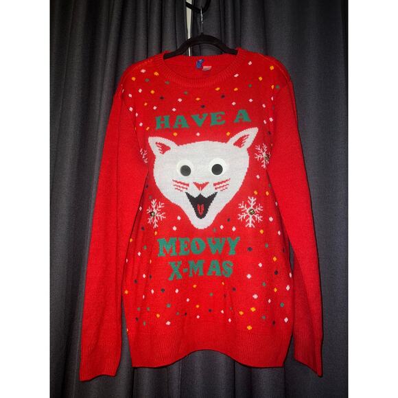 Ugly Christmas Sweater Xmas Size Large Cat - Picture 1 of 3